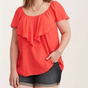 Torrid Crepe Blouse Neon Orange Print Tank Top